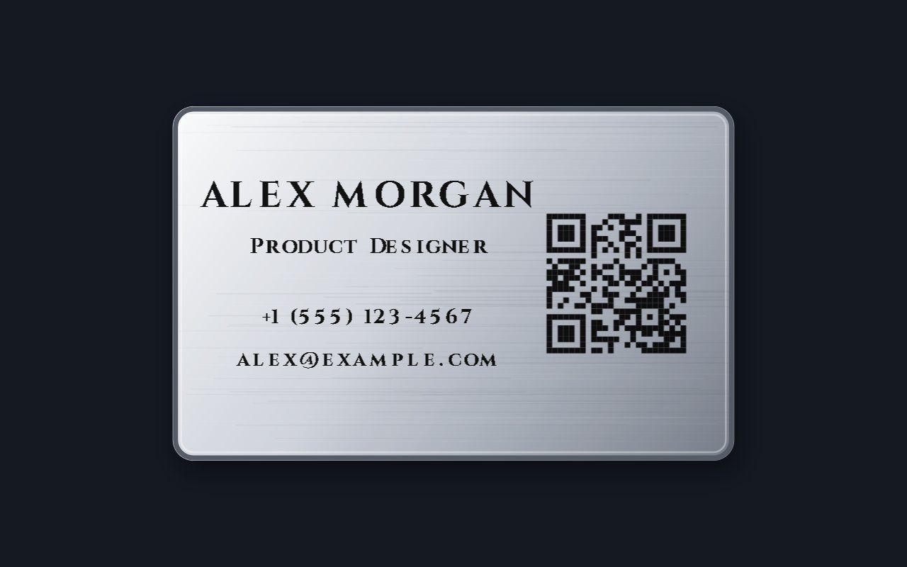 Engraved metal business card with a QR code