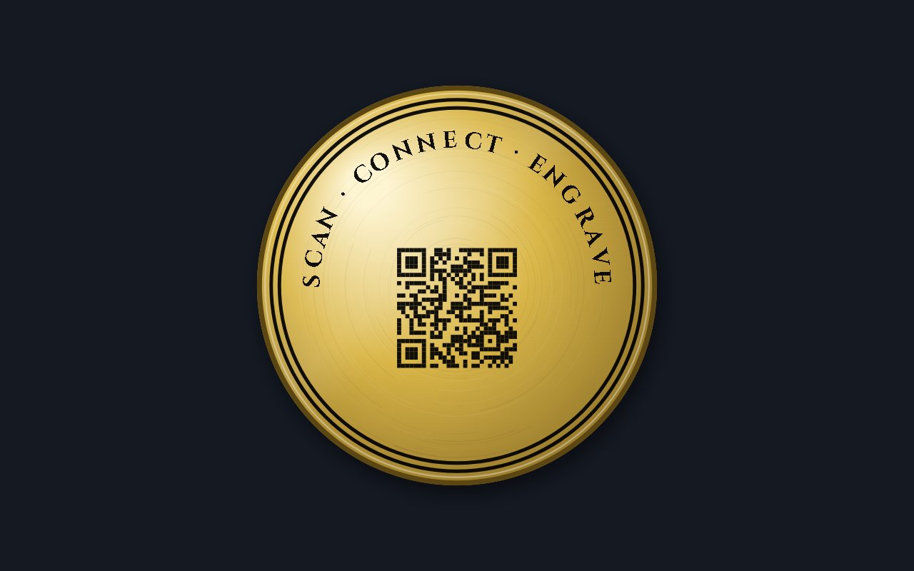 Brass coin engraved with a scannable QR code